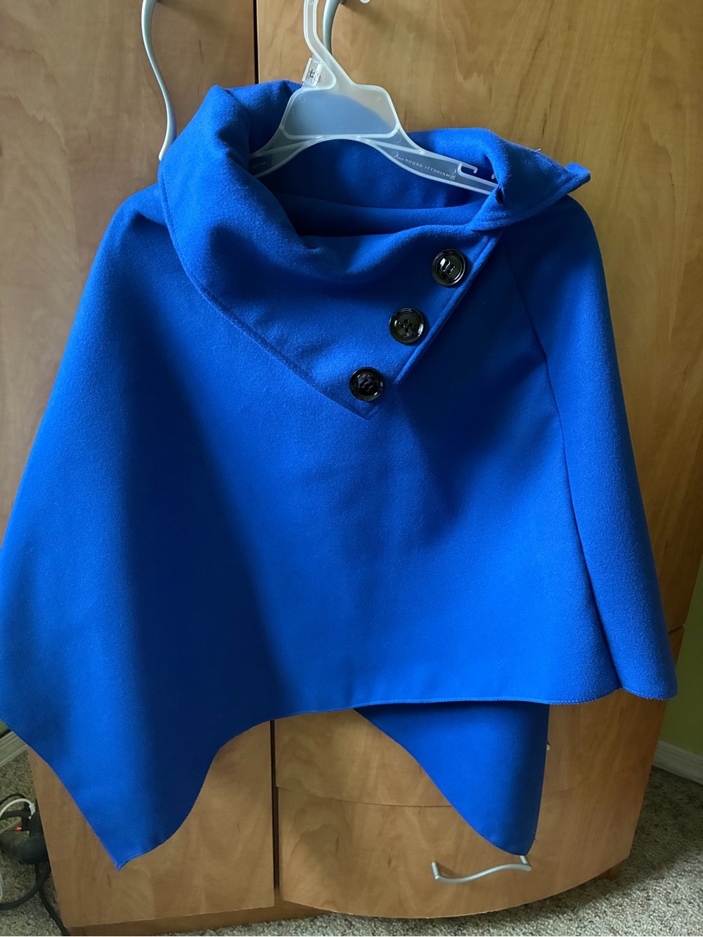 Hand Crafted Royal Blue Button-Accent Poncho Shawl
